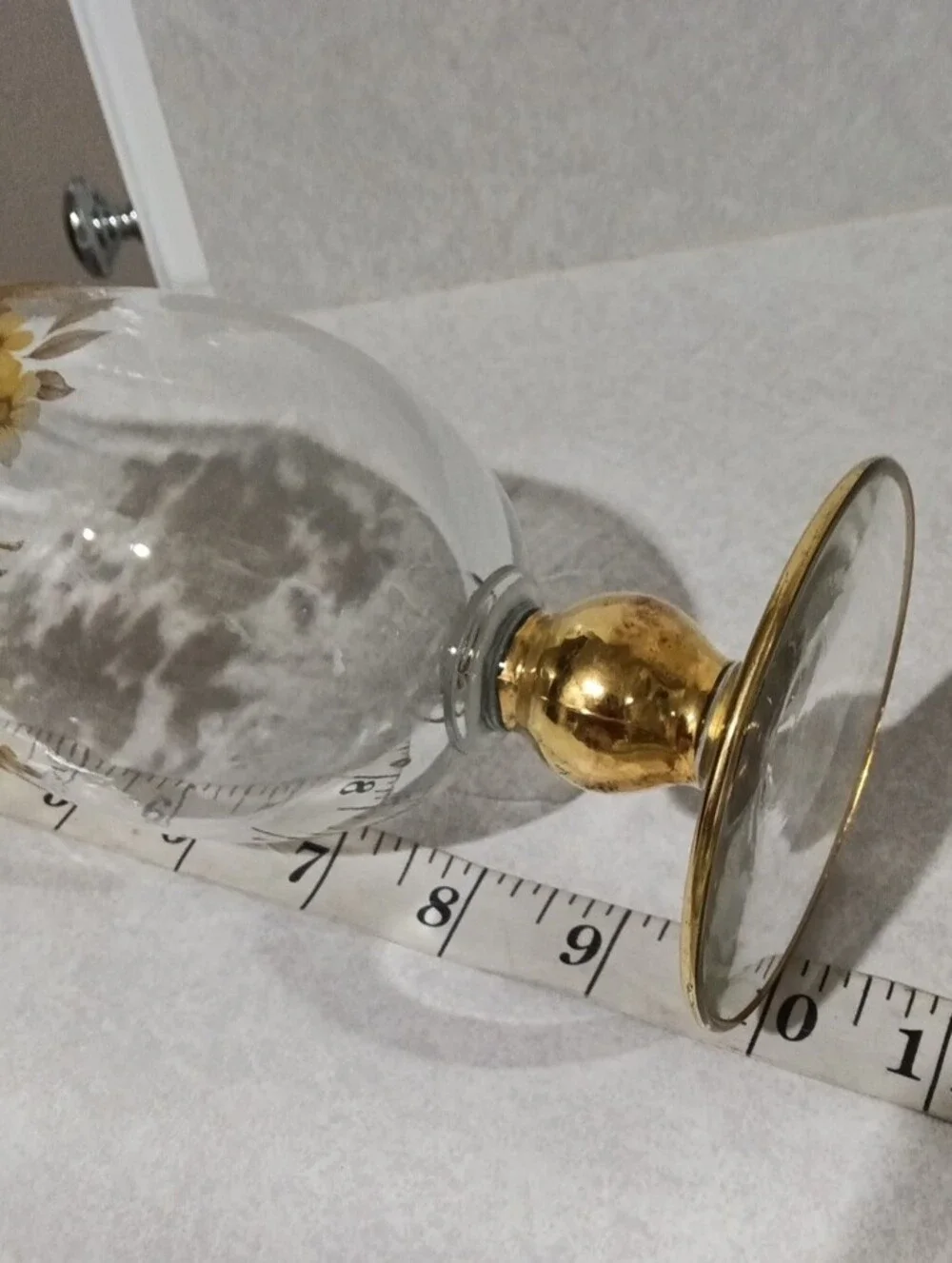 Glass Floral Hurricane Vase with Gold Trim - Yellow
